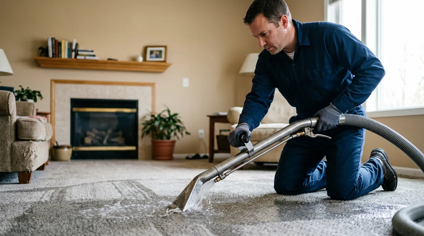 Water damage restoration technician working near La Moille, IL